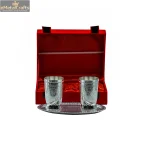 Silver-Plated 2 Brass Glasses with Tray Red Velvet Gift Box 2 DSC04439 eMetalCrafts