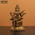 Hindu Goddess Idol Saraswati Statue Dark Green Golden Finish 1 Brass Sarasvati Mata Idol